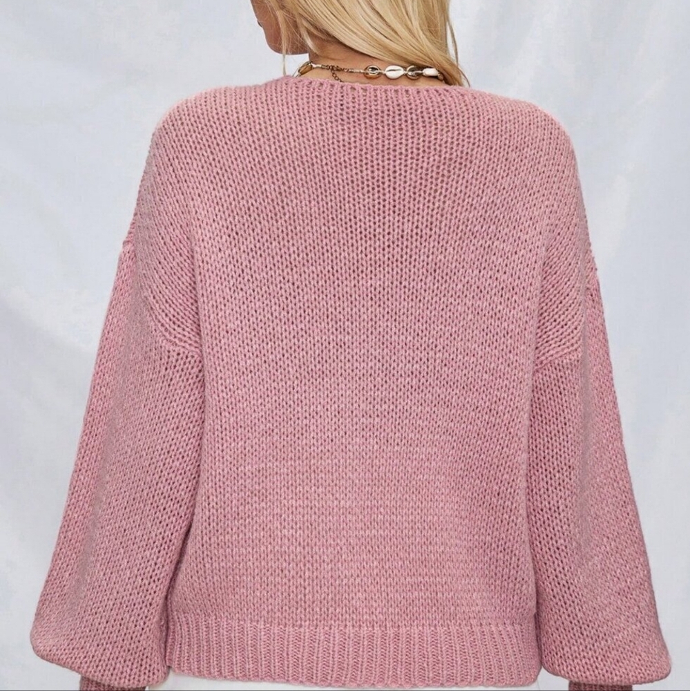 Pink Casual Women's Tie Front Belt Solid Blush Color Knitwear Sweater Cardigan - Picture 4 of 6
